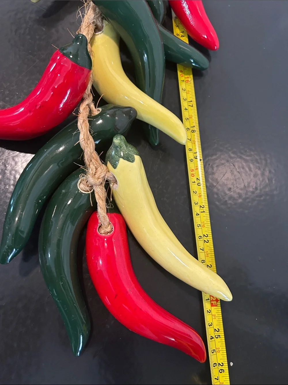 Decorative Ceramic Chili Pepper Wall Hanging – (14 peppers) Red, Yellow & Green
